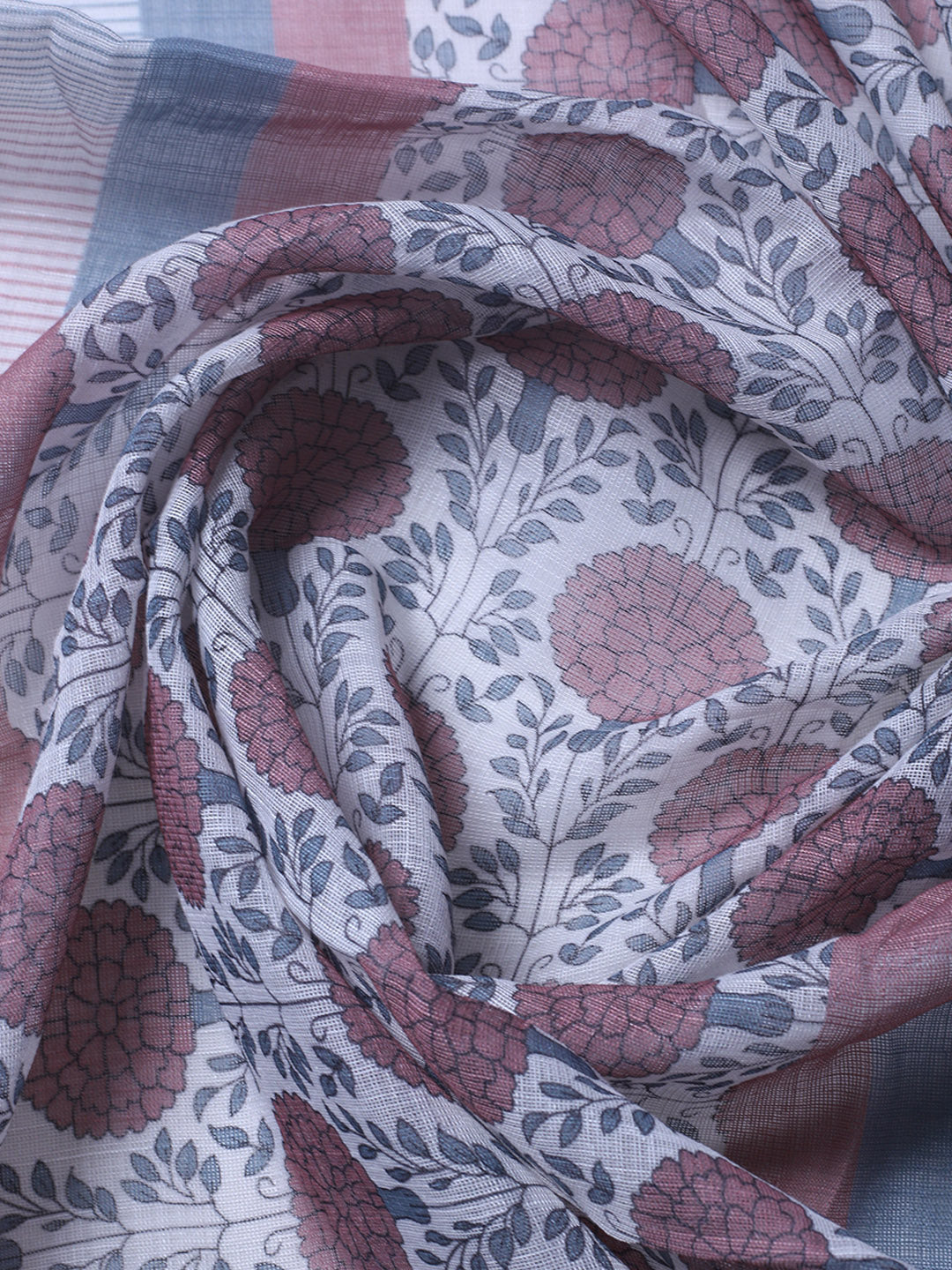 Printed Linen Blend Unstitched Suit With Pant &amp; Dupatta