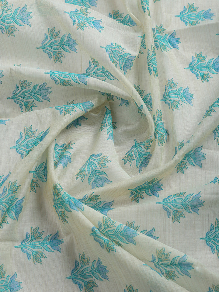 Printed, Chanderi Unstitched Suit With Pant &amp; Dupatta