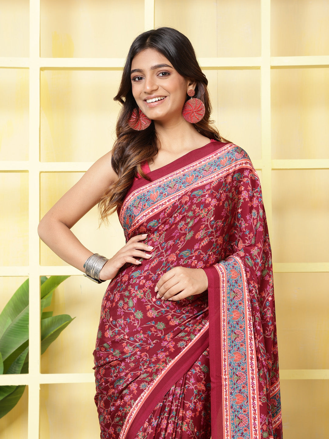 Floral Printed Crepe Saree