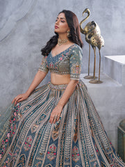 Resham Embroidery Tissue Choli With Lehenga & Dupatta