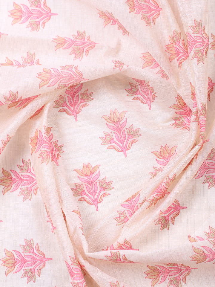 Printed, Chanderi Unstitched Suit With Pant &amp; Dupatta