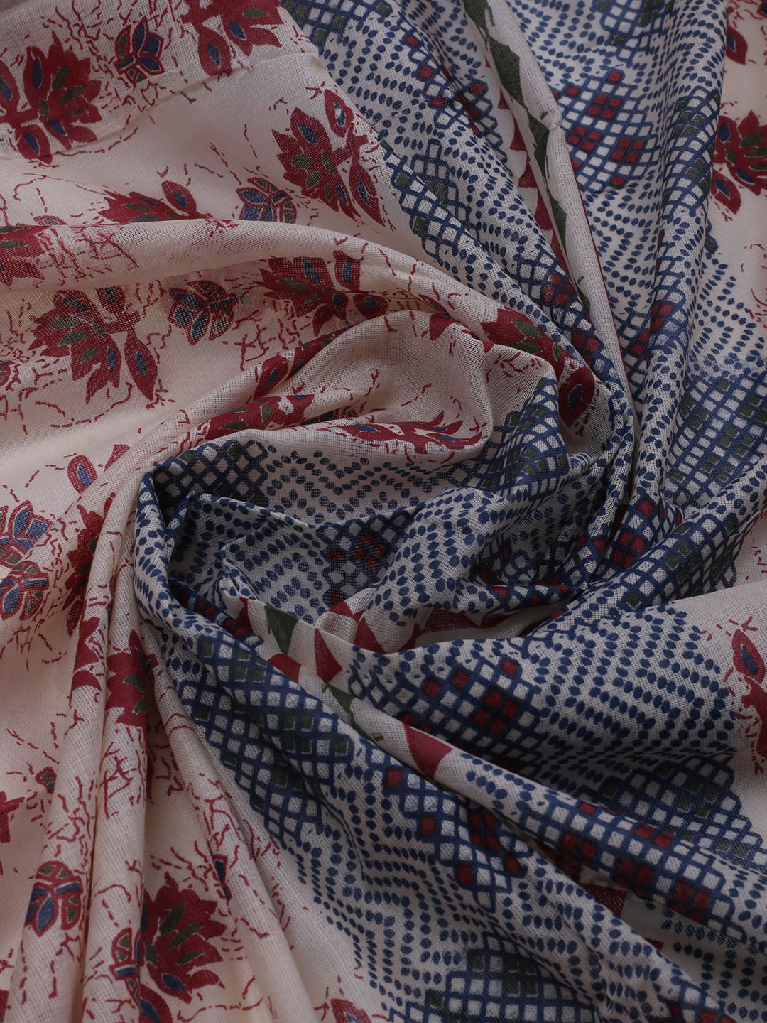 Printed Cotton Blend Unstitched Suit With Dupatta