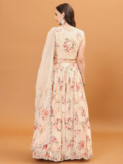 Floral Printed Chinon Choli With Skirt & Dapatta