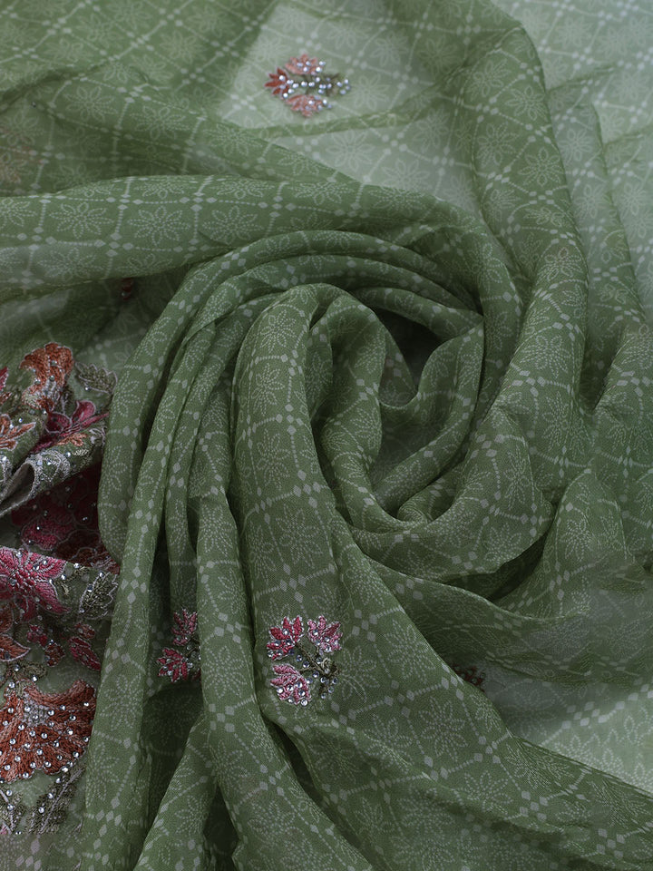 Embroidered Organza Unstitched Suit With Dupatta