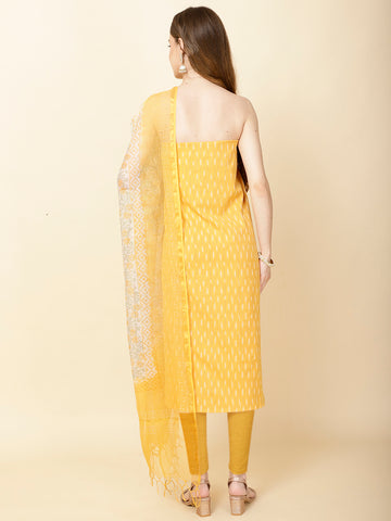 Ikat Printed Cotton Unstitched Suit Piece With Dupatta