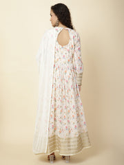 Floral Printed Georgette Kurta With Pants & Dupatta