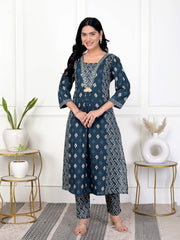 Printed Cotton Blend Kurta With Pants & Dupatta