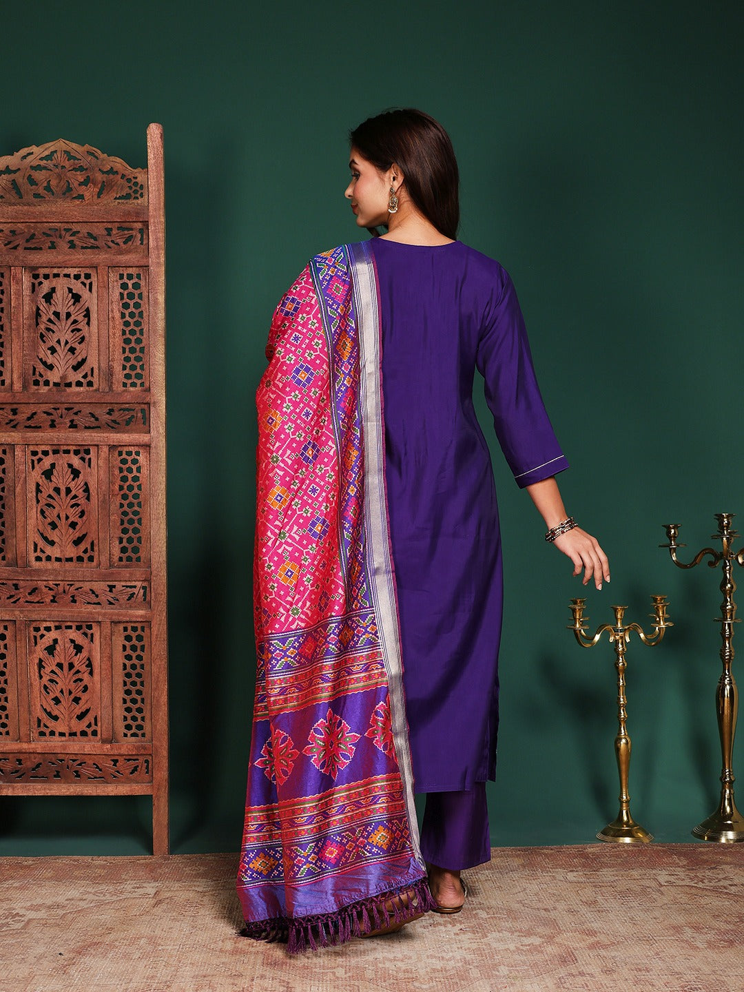 Printed Cotton Blend Kurta With Pant &amp; Dupatta
