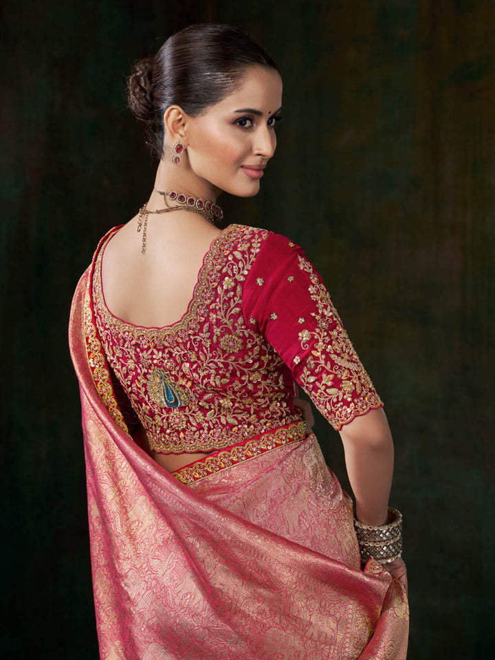 Woven Design &amp; Embroidered Border Art Silk Saree