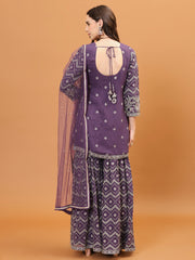 Embroidered Georgette Kurta With Garara & Dupatta