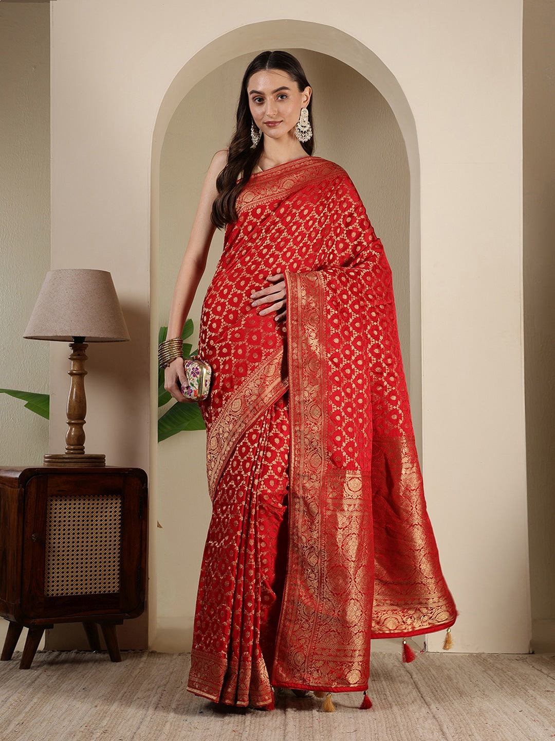 Woven Design Satin Saree