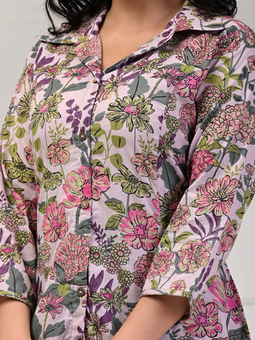 Floral Printed Cotton Kurta With Pants