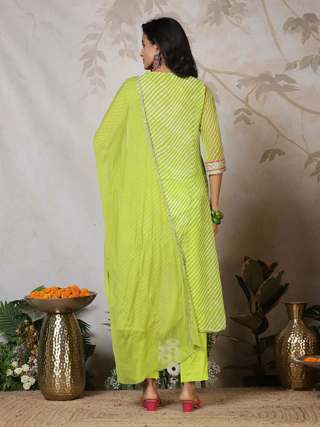 Embroidered Georgette Kurta With Pants &amp; Dupatta