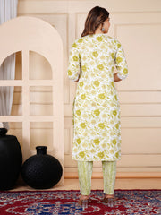 Floral Printed Cotton Kurta With Pants & Dupatta