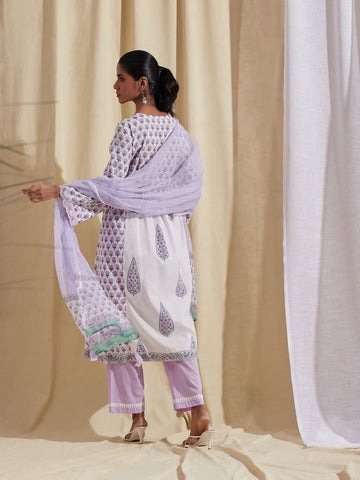 Kota Printed Cotton Kurta With Pants & Dupatta