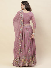 Resham Embroidered Georgette Choli With Lehenga & Dupatta