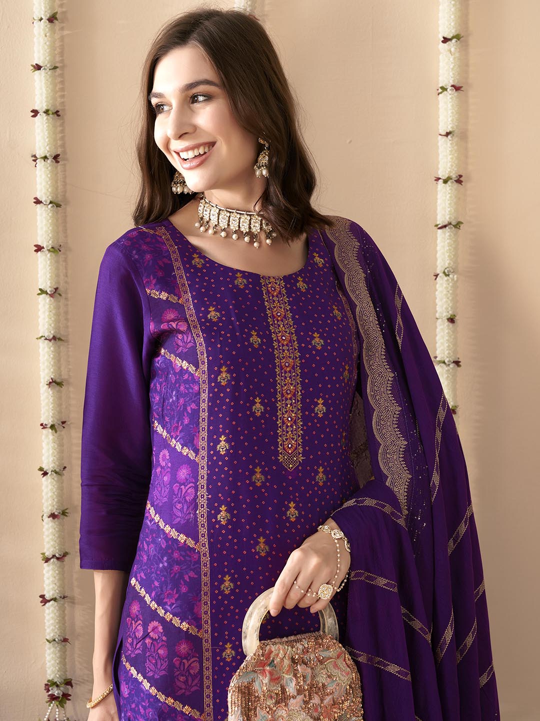 Embroidered Silk Kurta With Pant &amp; Dupatta