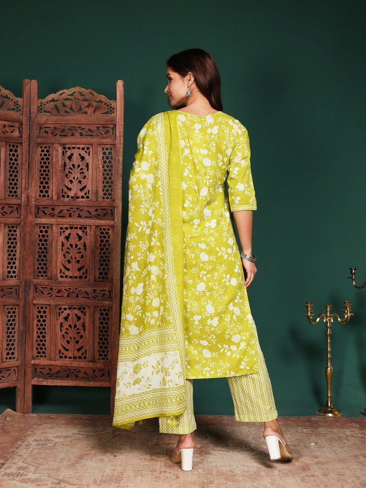 Printed Cotton Blend Kurta With Pant &amp; Dupatta