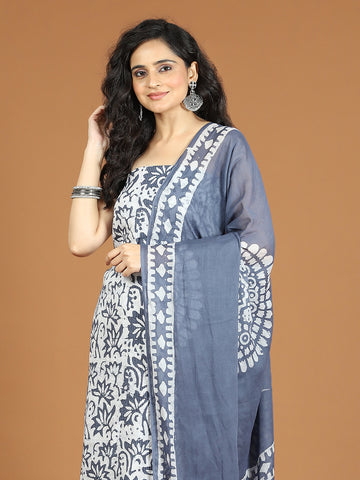 Printed Cotton Blend Unstitched Suit With Dupatta