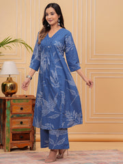 Digital Printed Cotton Blend Kurta With Pants