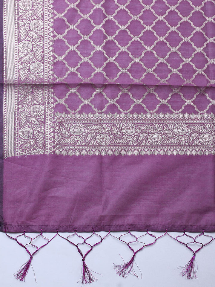 Banarasi Chanderi Unstitched Suit With Pant &amp; Dupatta