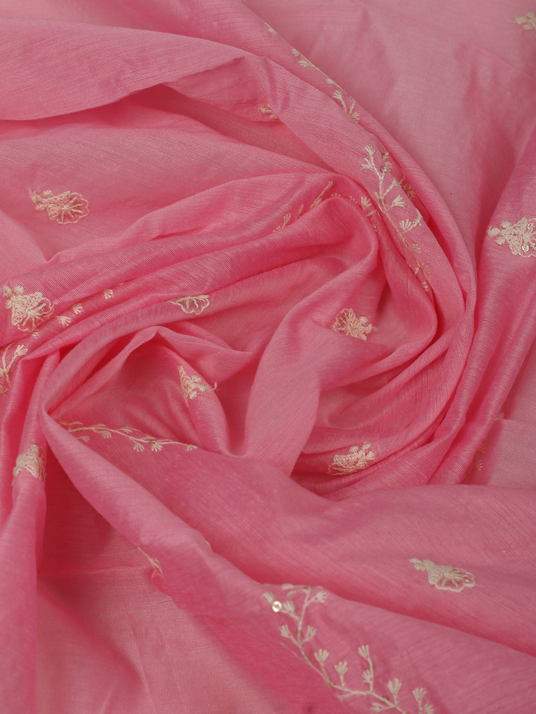 Embroidered Chanderi Unstitched Suit With Pant &amp; Dupatta
