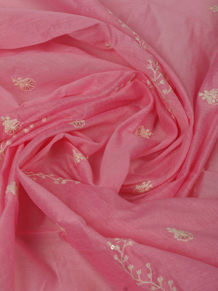 Embroidered Chanderi Unstitched Suit With Pant &amp; Dupatta