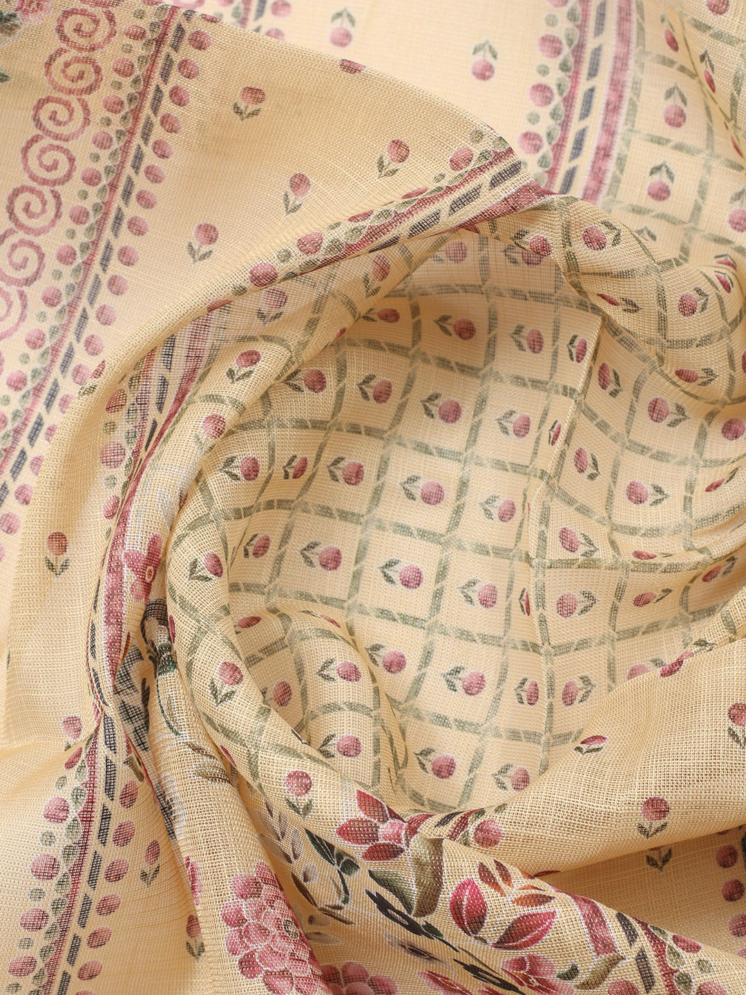 Printed Linen Blend Unstitched Suit With Pant &amp; Dupatta