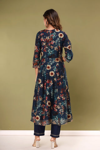 Navy Blue Floral Printed Ethnic Wear Suit