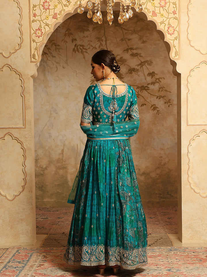 Zari Embroidered &amp; Printed Crepe Choli With Lehenga &amp; Dupatta