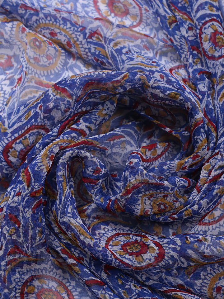 Embroidered Cotton Blend Unstitched Suit With Pant &amp; Dupatta