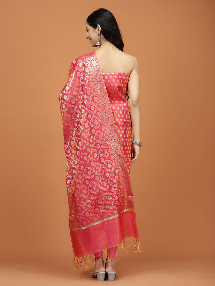 Woven Booti Chanderi Unstitched Suit Piece With Dupatta
