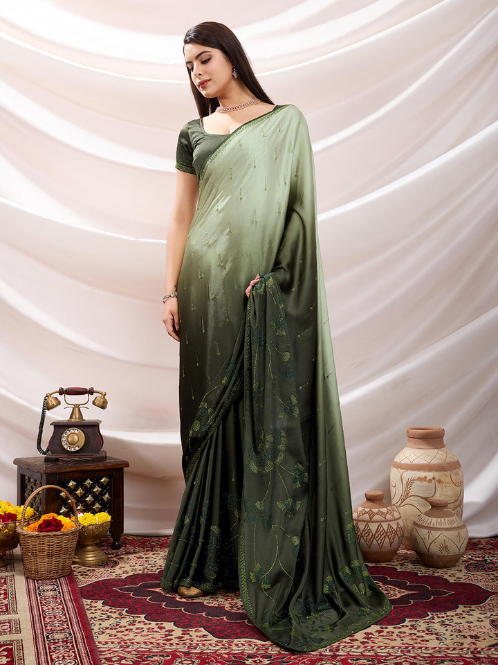Embroidered Satin Saree