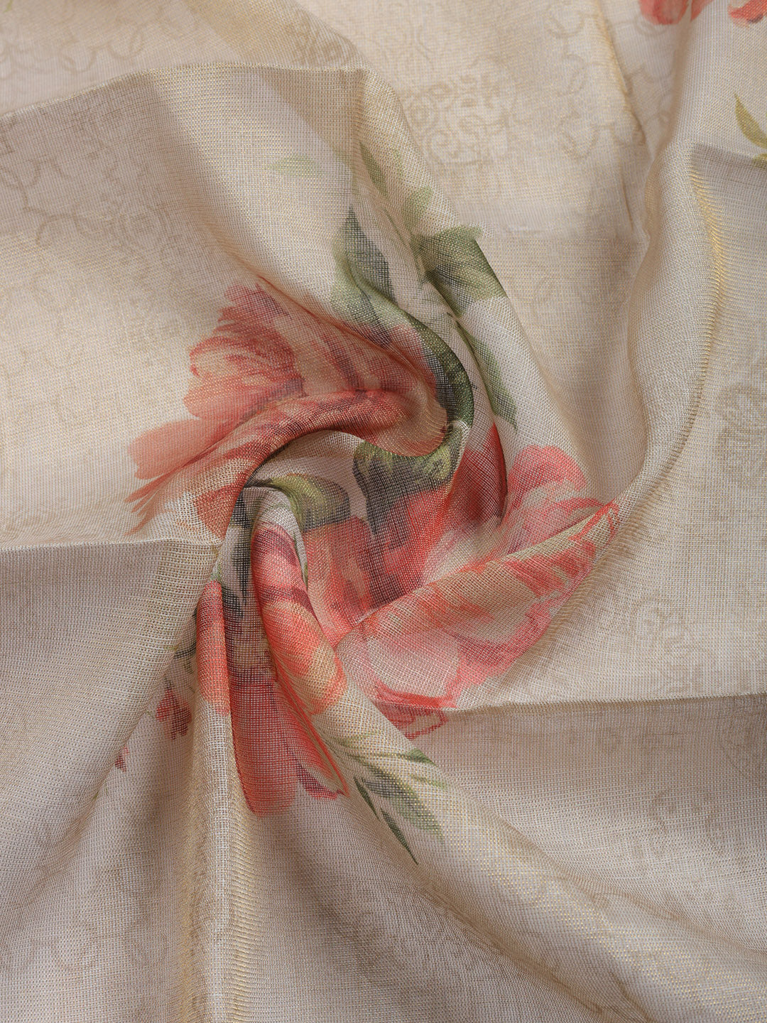 Printed Linen Blend Unstitched Suit With Pant &amp; Dupatta