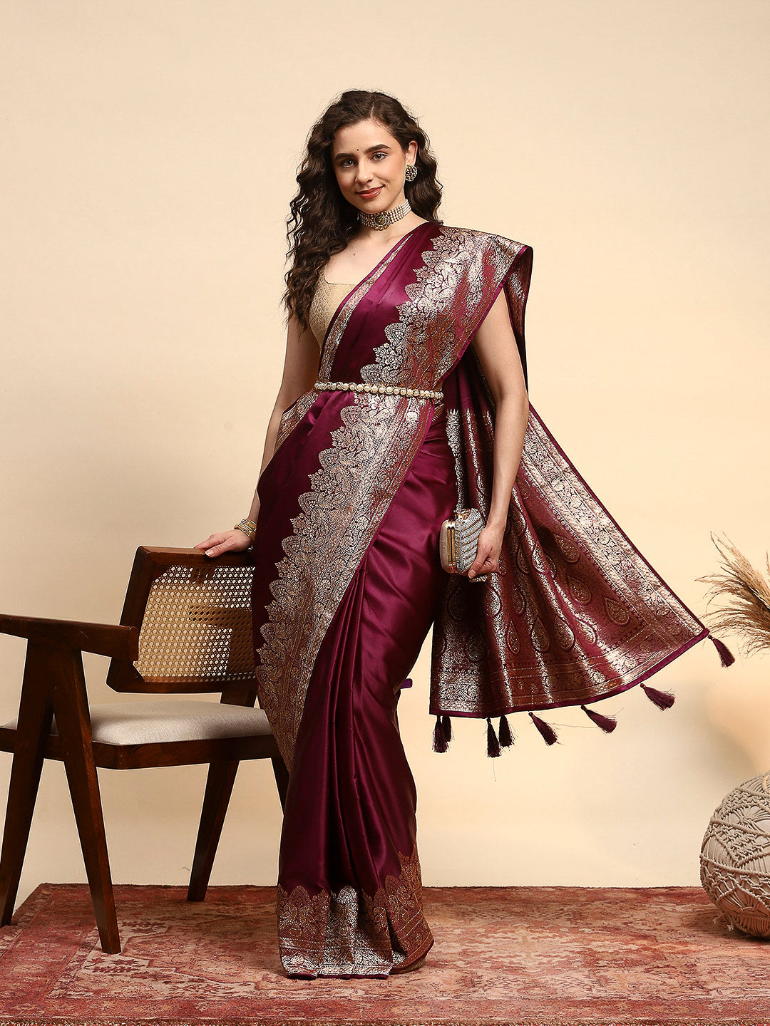 Woven Design Satin Saree