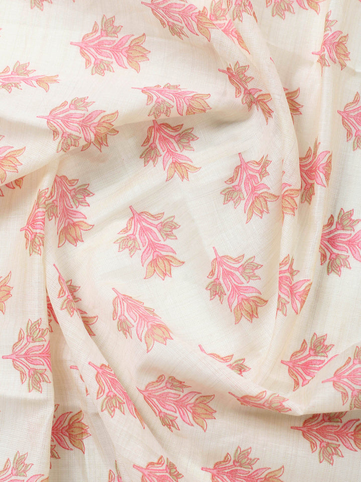 Printed, Chanderi Unstitched Suit With Pant &amp; Dupatta