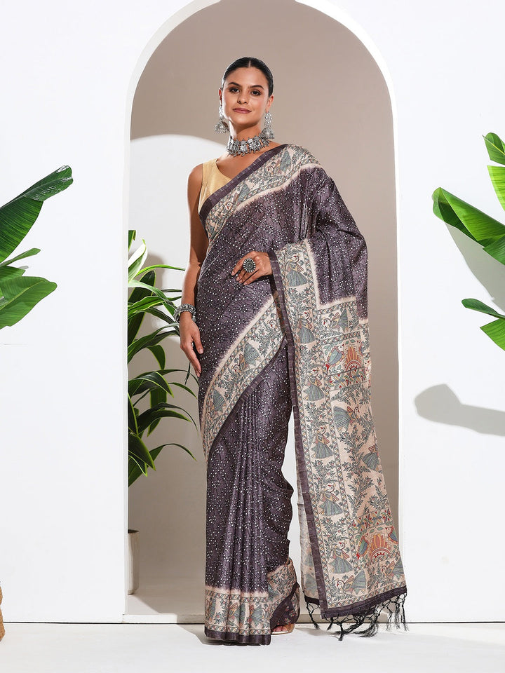 Printed Tussar Silk Saree