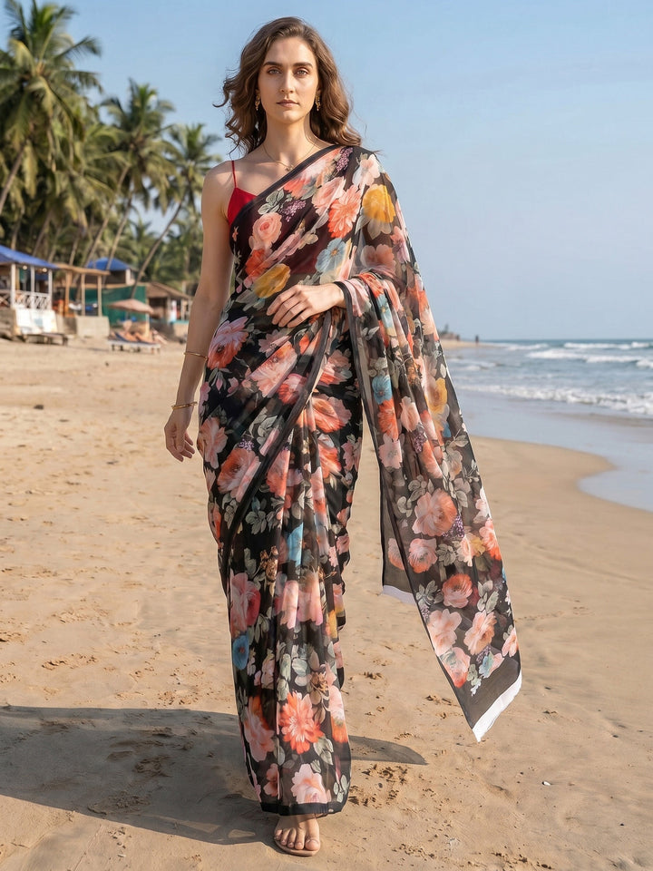 Digital Print Chiffon Saree