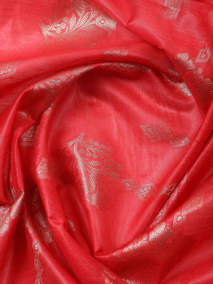Woven Design Chanderi Unstitched Suit With Pant Dupatta
