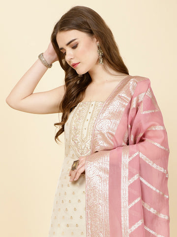 Neck Embroidered Chanderi Unstitched Suit Piece With Dupatta