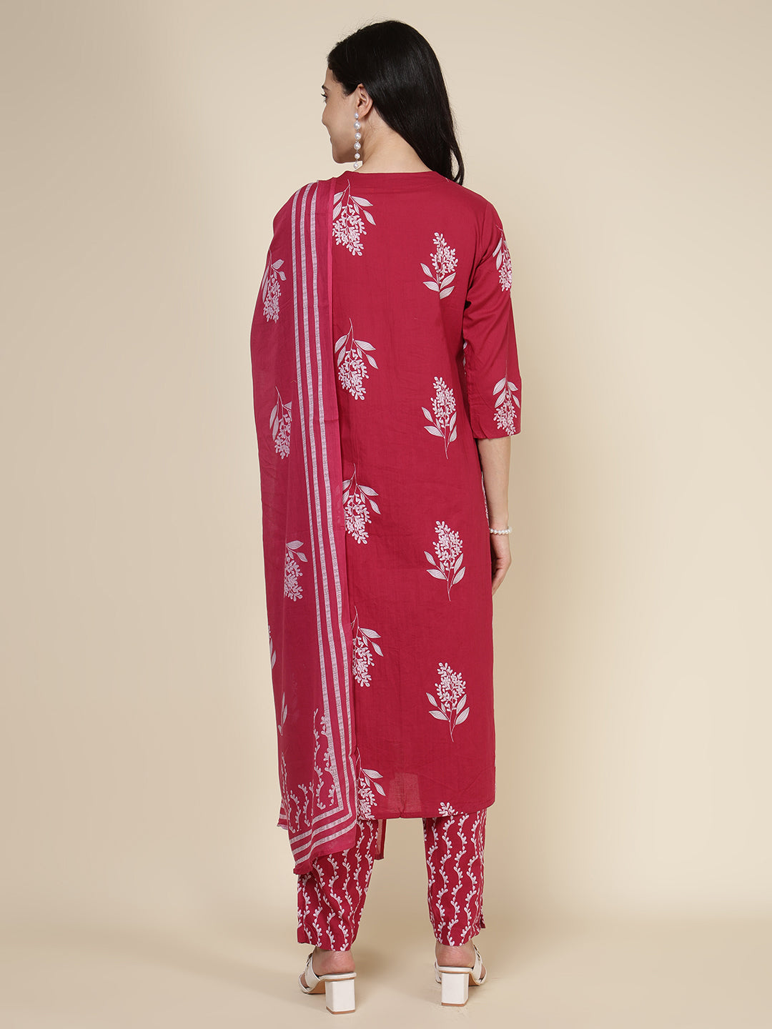 Printed Cotton Blend Kurta With Pants &amp; Dupatta