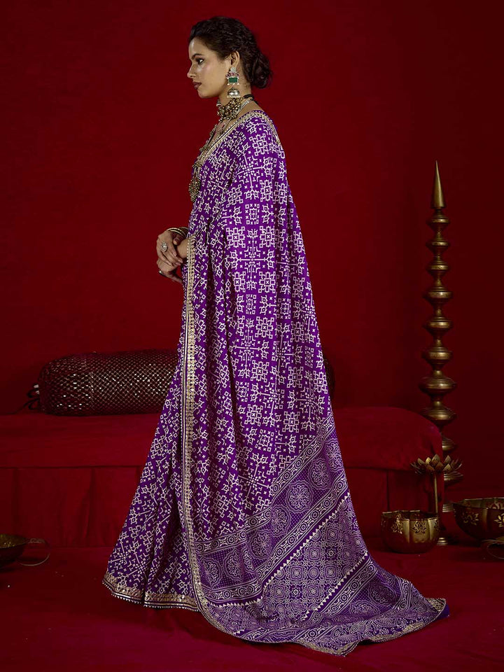 Printed &amp; Gota Work Art Silk Saree