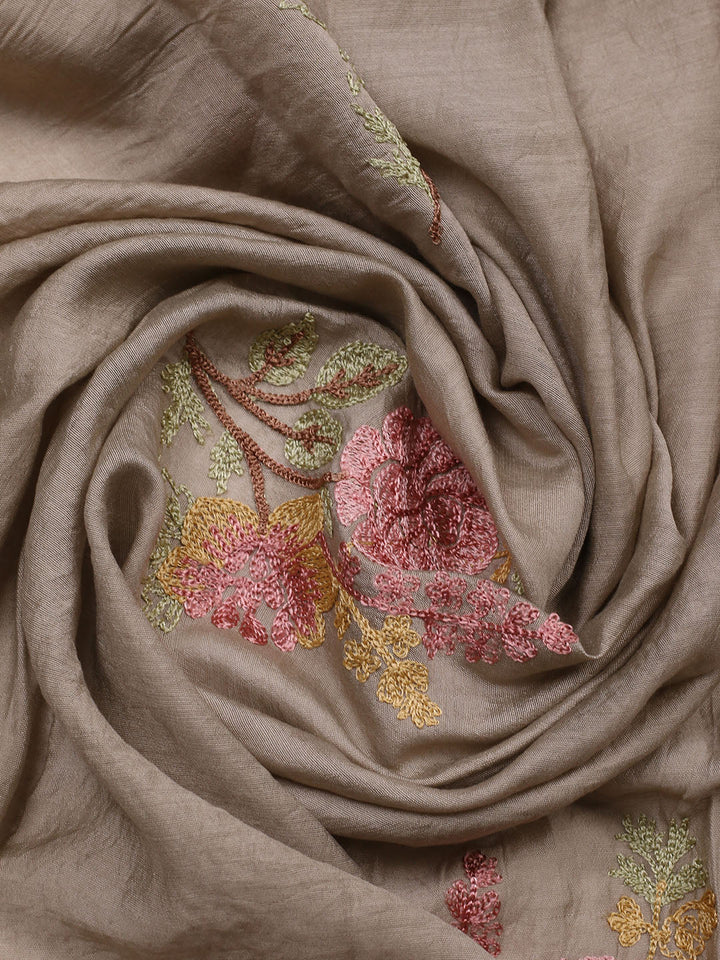 Embroidered Muslin Unstitched Suit With Pant &amp; Dupatta