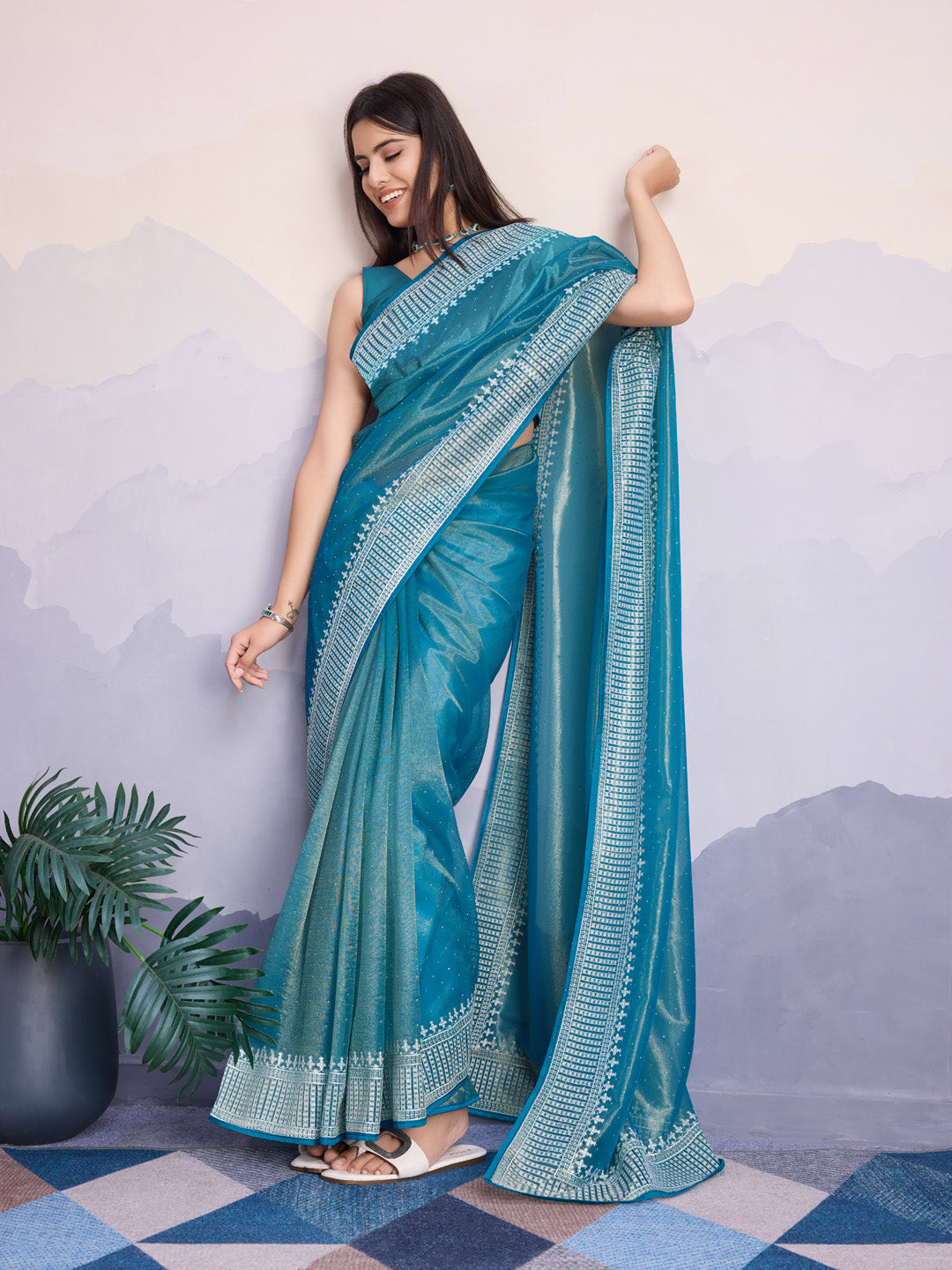 Embroidered Net Saree