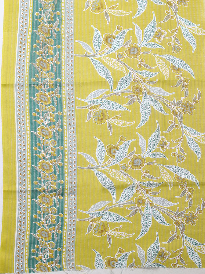 Printed Cotton Blend Unstitched Suit With Pant &amp; Dupatta