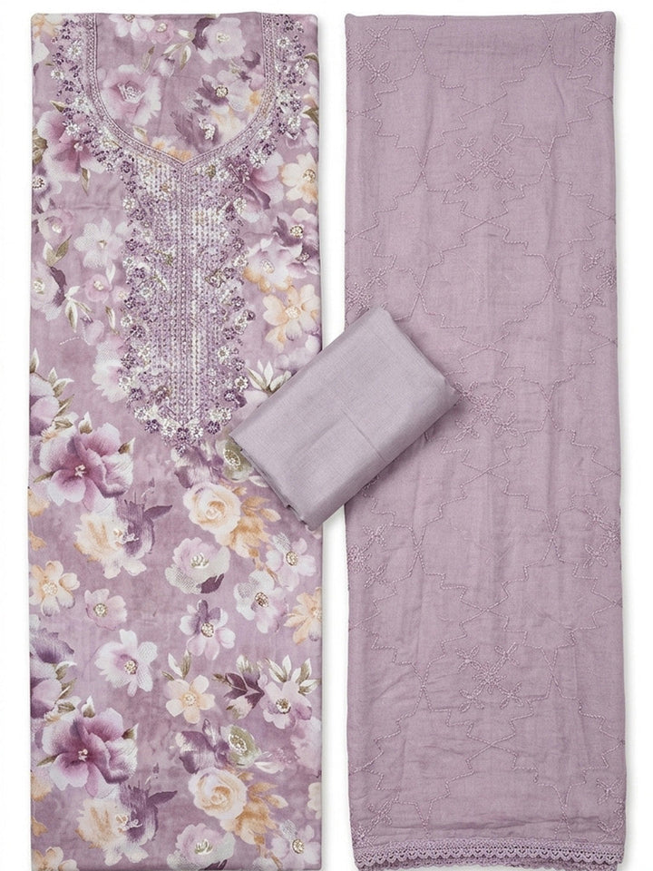 Embroidered Cotton Blend Unstitched Suit With Pant &amp; Dupatta