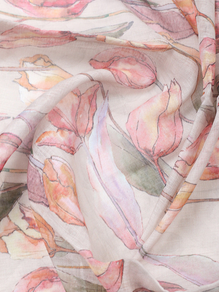 Embroidered Linen Blend Unstitched Suit With Pant &amp; Dupatta