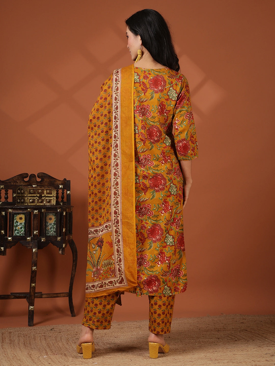 Printed Cotton Blend Kurta With Pant &amp; Dupatta