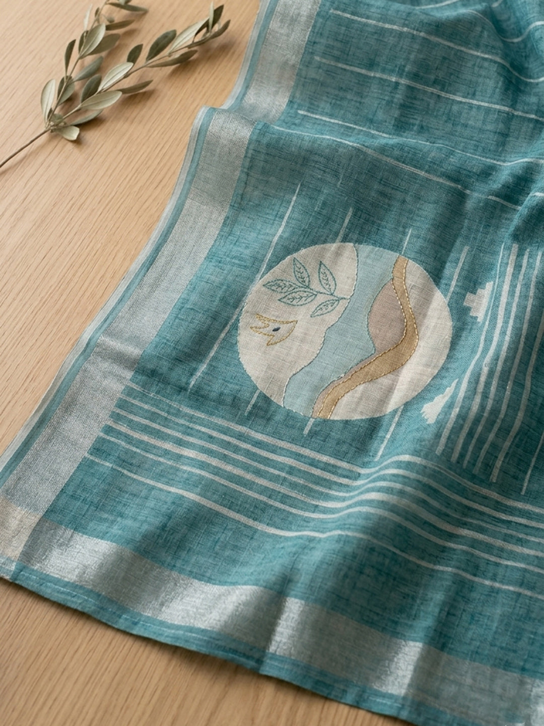 Embroidered Linen Blend Unstitched Suit With Pant &amp; Dupatta