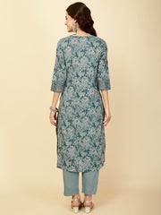 Floral Printed Cotton Straight Kurta With Pants